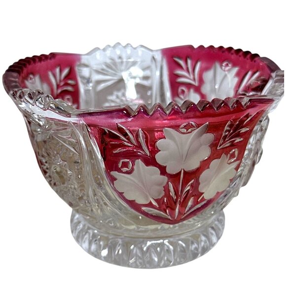 Vintage Ruby Red Crystal Candy Nut Dish Bowl Hand Cut Scalloped Edges Timeless - Picture 1 of 7